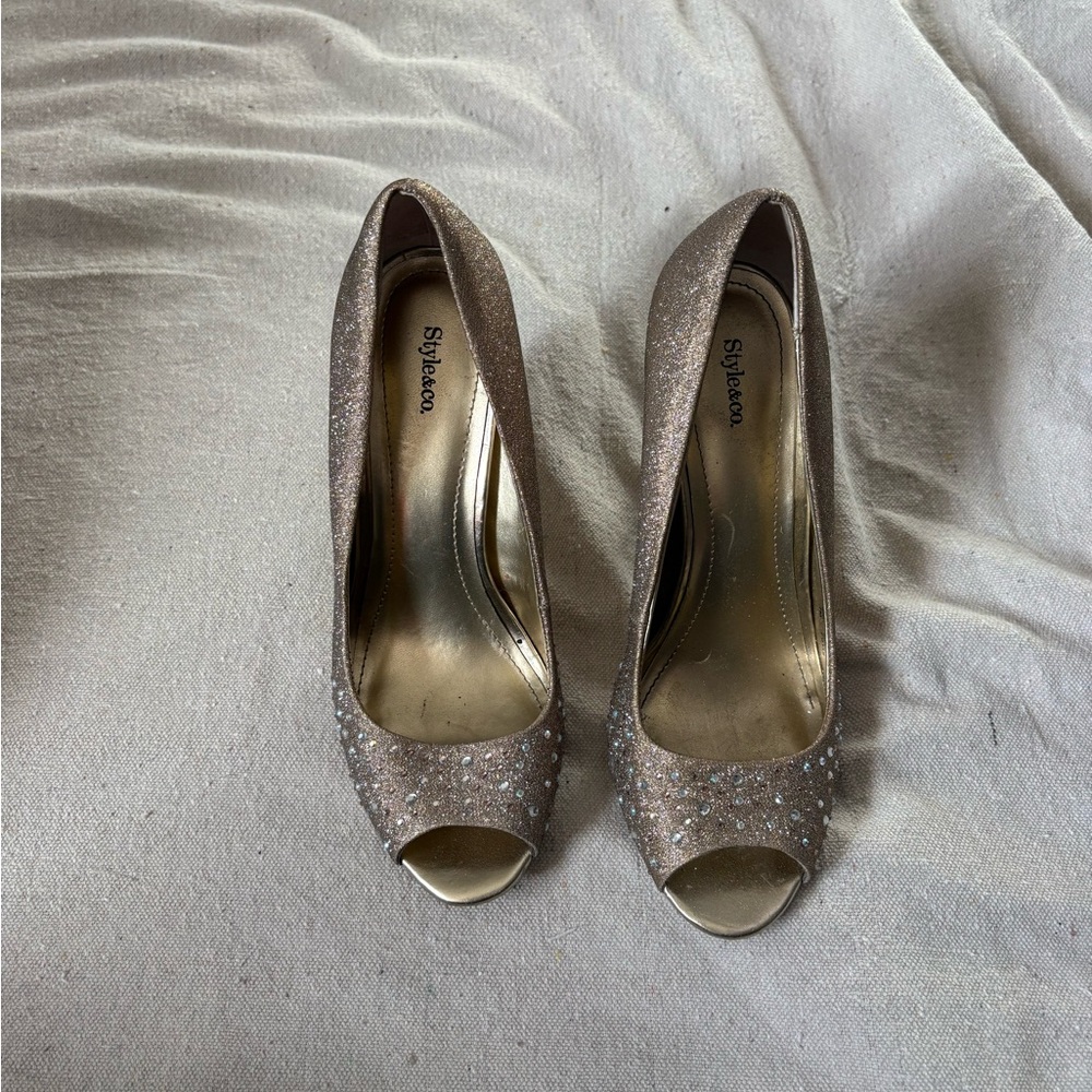 Style & Co. Women's Sparkling Peep-Toe Heels - Brown
